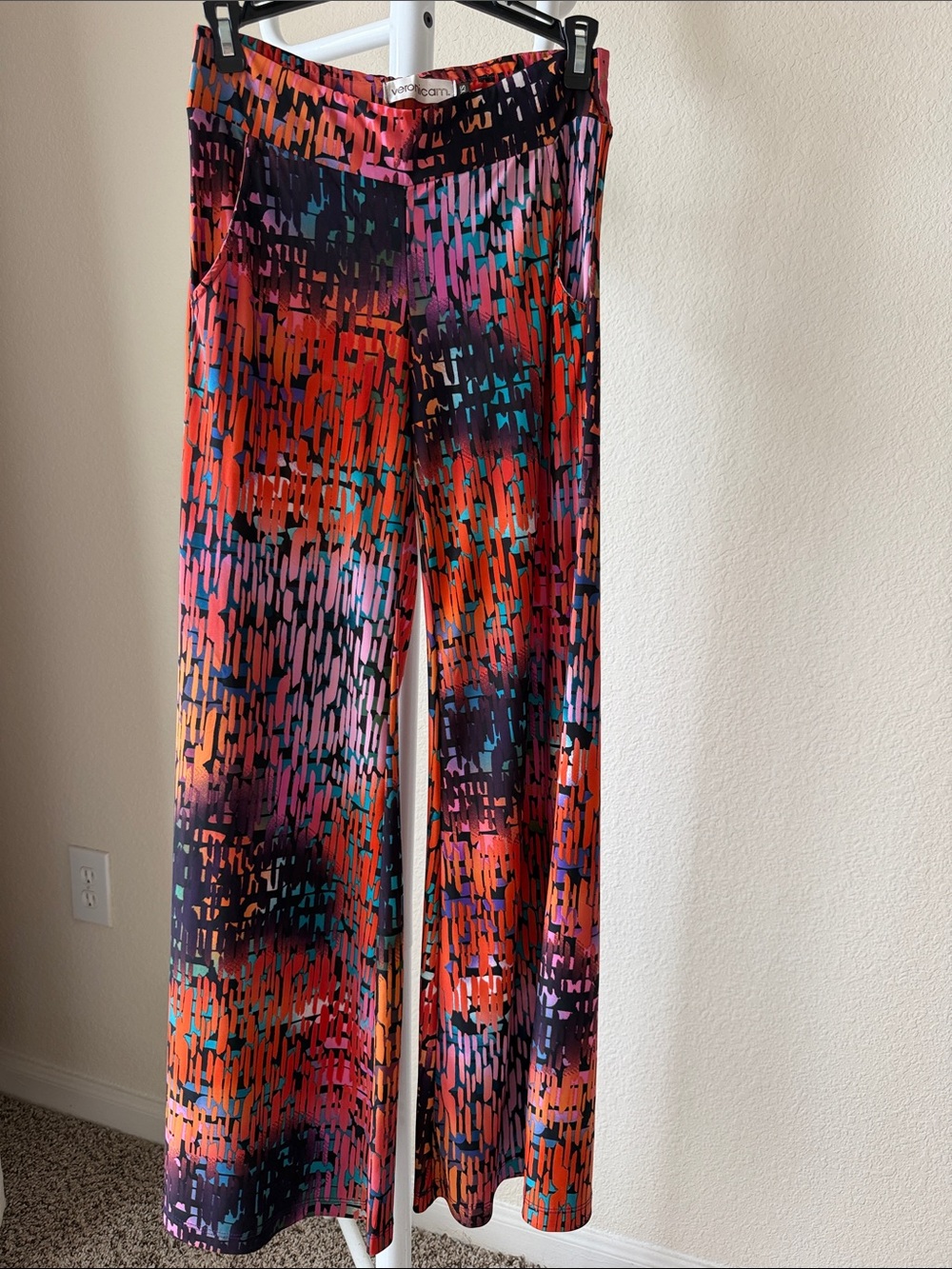 Multicolor Abstract Wide Leg Pants - Orange, Pink, Blue